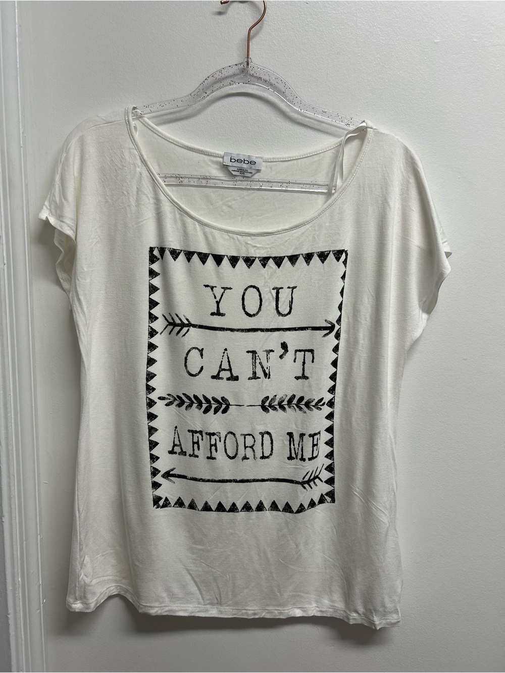 bebe White Tee with Gold Logo Plaque